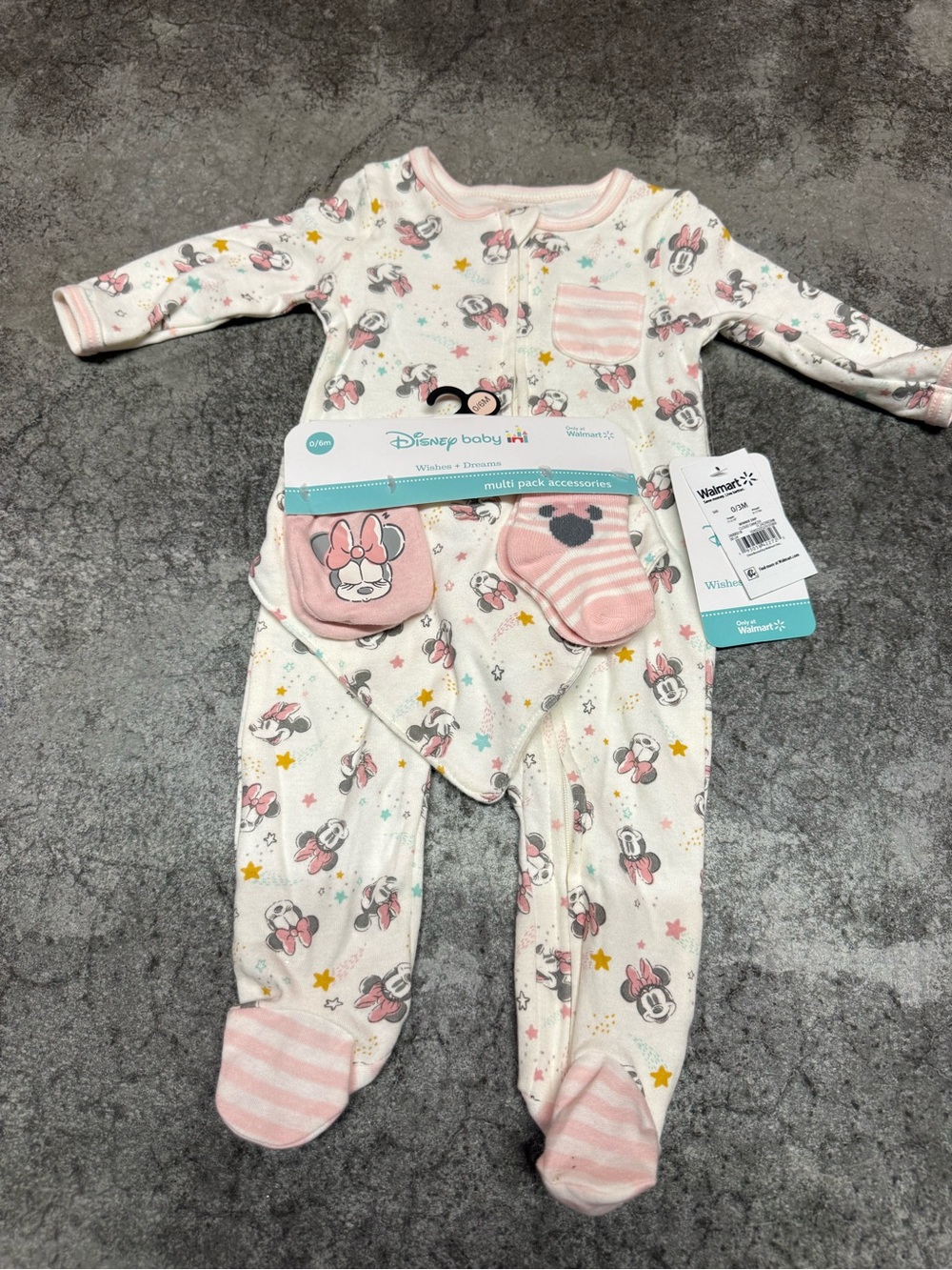 Disney Baby Cream and Pink Minnie Mouse Footed One-Piece with Accessories